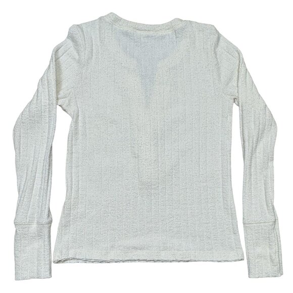 Ivory Ribbed Henley Long-Sleeve Sweater Womens Medium Button Detail Lightweight - Picture 6 of 15